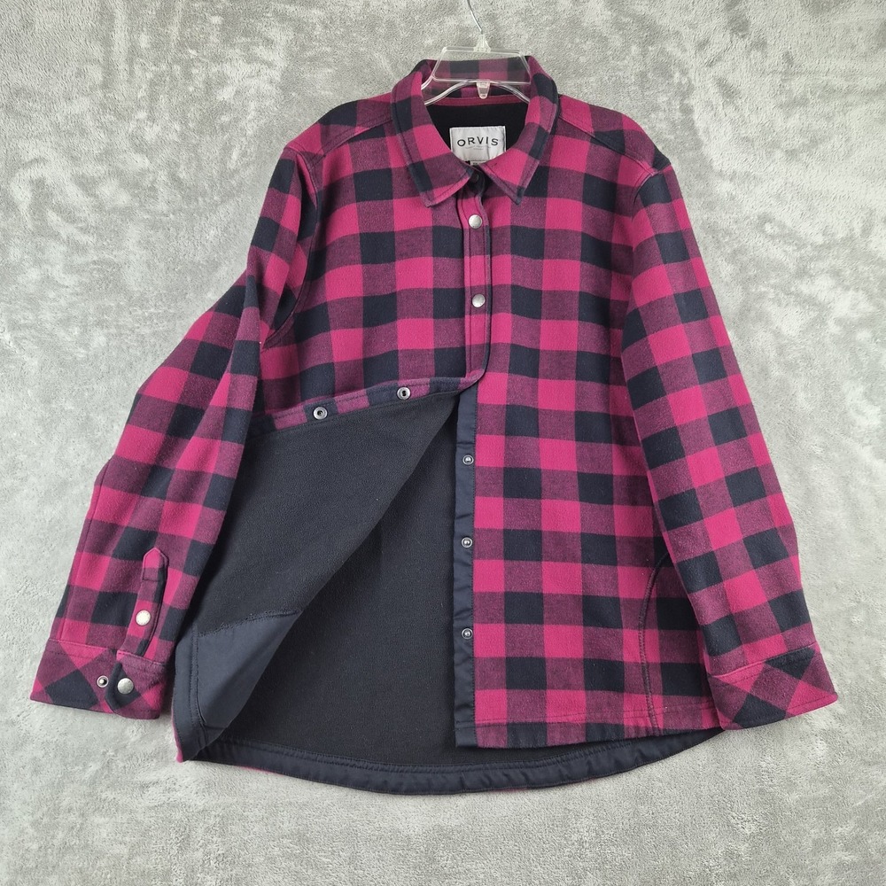 Orvis Shirt Jacket Womens XXL Red Black Buffalo Plaid Fleece Lined Shacket